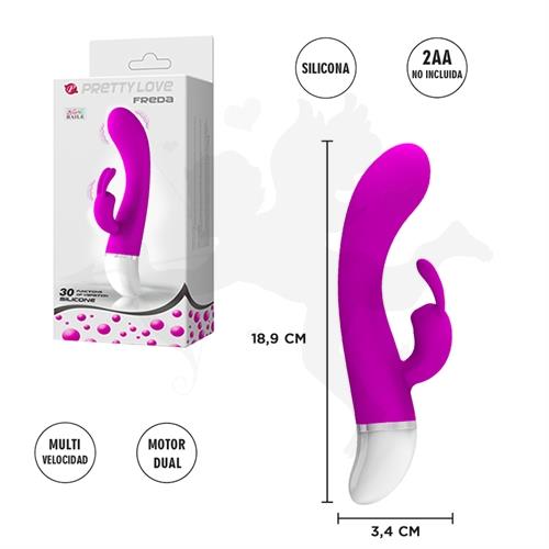 Vibrador siliconado con estimulador de clitoris y 30 velocidades